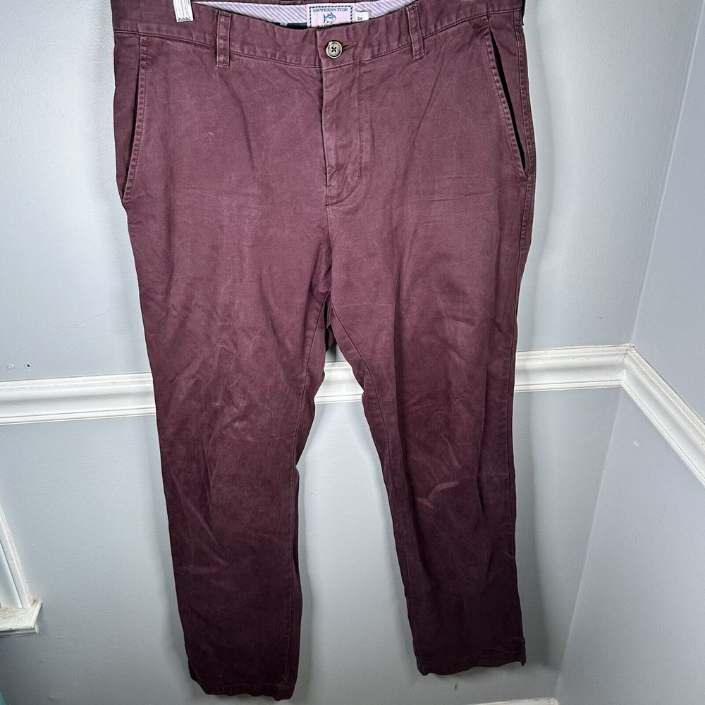 Southern Tide The Skipjack Men's Size 34x32 Maroon Khaki Chino Pants‎